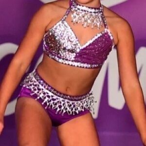 Custom Made Jazz Dance Costume Purple Rhinestones